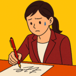 字に自信がないあなたが美文字ペンで前向きになれることを表すイラスト