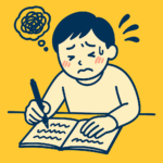 美文字練習帳で字の悩みを少しずつ改善していく大人のイラスト